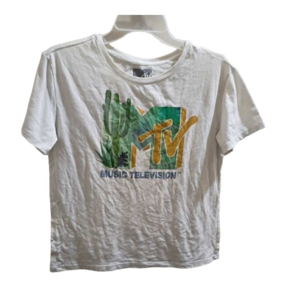 MTV Unisex Men Women Junior T-shirt Cactus Logo White Short Sleeve